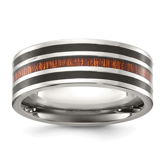 Chisel Titanium Polished with Black Resin and Wood Inlay 8mm Band
