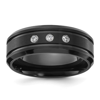 Chisel Titanium Polished Black IP-plated CZ 8mm Band