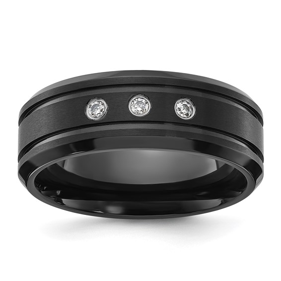 Chisel Titanium Polished Black IP-plated CZ 8mm Band