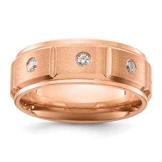 Chisel Titanium Brushed and Polished Rose IP-plated with CZ 8mm Band