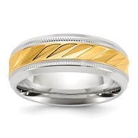 Chisel Titanium Polished Band with Yellow IP-plated Grooved Center 8mm view 1