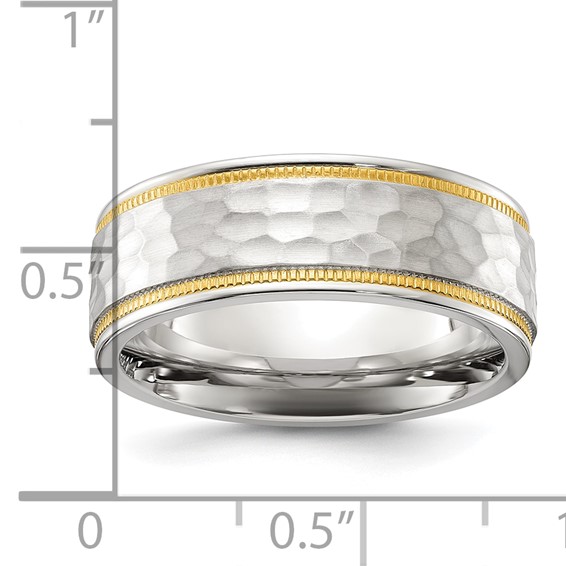 Chisel Titanium Brushed Polished and Hammered Yellow IP-plated 7mm Band