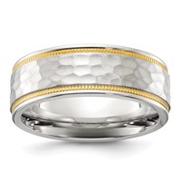 Chisel Titanium Brushed Polished and Hammered Yellow IP-plated 7mm Band view 1