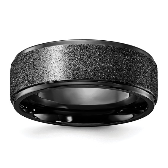 Chisel Titanium Polished Laser-cut Center Black IP-plated 8mm Band