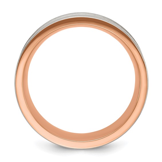 Chisel Titanium Brushed and Polished Rose IP-plated Stripes 8mm Band