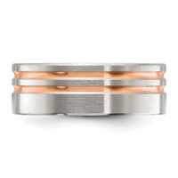 Chisel Titanium Brushed and Polished Rose IP-plated Stripes 8mm Band view 3