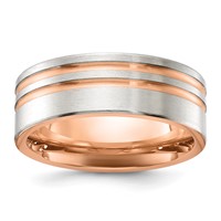Chisel Titanium Brushed and Polished Rose IP-plated Stripes 8mm Band view 1
