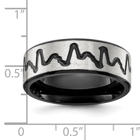 Chisel Titanium Brushed Black IP-plated Heartbeat 8mm Band