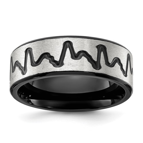 Chisel Titanium Brushed Black IP-plated Heartbeat 8mm Band