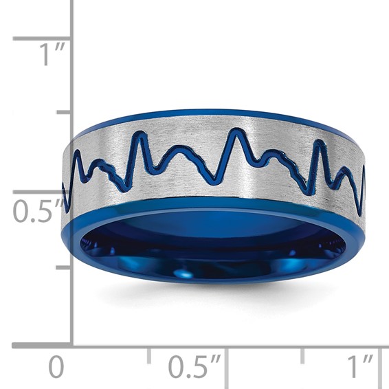 Titanium Brushed Blue IP-plated Heartbeat 8mm Band