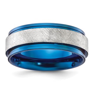 Chisel Titanium Polished with Brushed Center Blue IP-plated 8mm Band