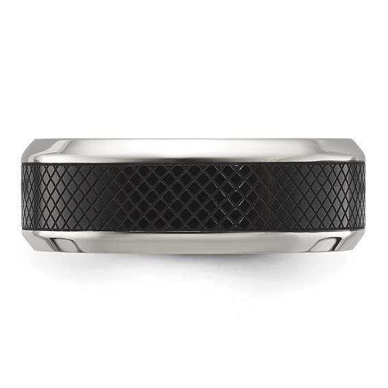 Chisel Titanium Polished Black IP-plated Textured Center 8mm Band