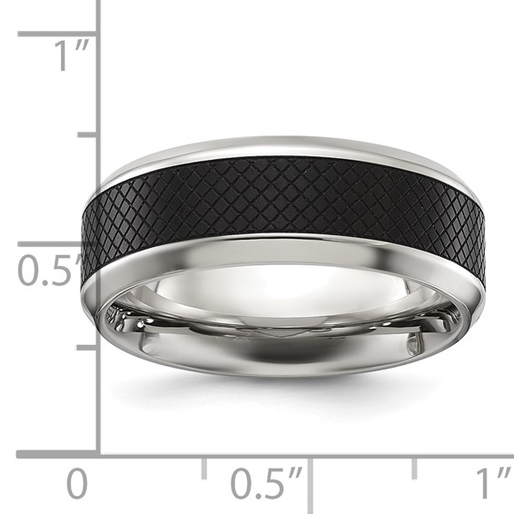 Chisel Titanium Polished Black IP-plated Textured Center 8mm Band