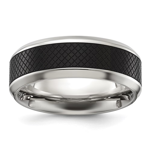 Chisel Titanium Polished Black IP-plated Textured Center 8mm Band