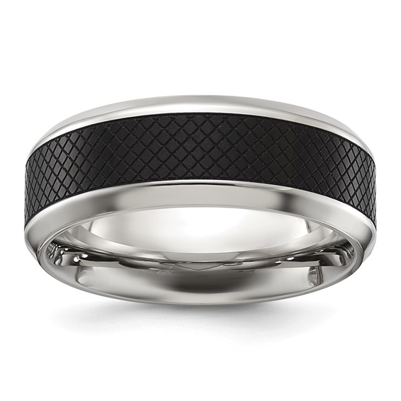 Chisel Titanium Polished Black IP-plated Textured Center 8mm Band