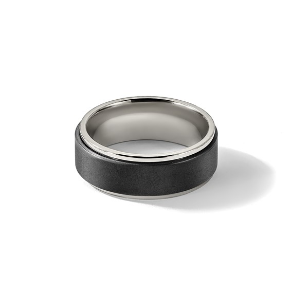 Chisel Titanium Polished with Brushed Black Zirconium Rotating Inner Channel 8mm Band