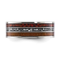 Chisel Titanium Polished Band with Wood, Imitation Meteorite and Red Stone Inlay 8mm view 3