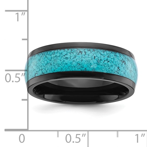 Chisel Titanium Polished Black IP-plated with Imitation Turquoise Inlay 8mm Band
