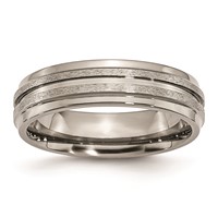 Titanium Grooved Ridged Edge 6mm Satin and Polished Band view 1
