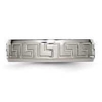 Titanium Ridged Edge Greek Key Design 6mm Satin Polished Band view 3