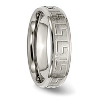 Titanium Ridged Edge Greek Key Design 6mm Satin Polished Band view 4