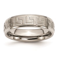Titanium Ridged Edge Greek Key Design 6mm Satin Polished Band view 1