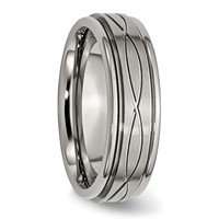 Chisel Titanium Brushed Center 7mm Criss-cross Design Ridged Edge Band view 4
