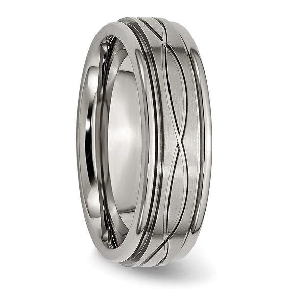 Chisel Titanium Brushed Center 7mm Criss-cross Design Ridged Edge Band