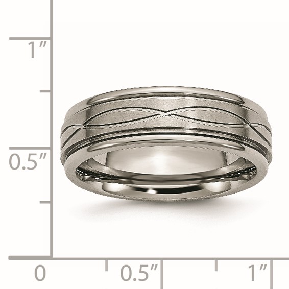 Chisel Titanium Brushed Center 7mm Criss-cross Design Ridged Edge Band