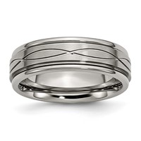 Chisel Titanium Brushed Center 7mm Criss-cross Design Ridged Edge Band view 1