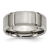 Chisel Titanium Brushed and Polished 8mm Grooved Beveled Edge Band view 1