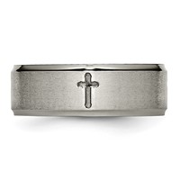 Chisel Titanium Brushed Center Cross 8mm Ridged Edge Band view 3