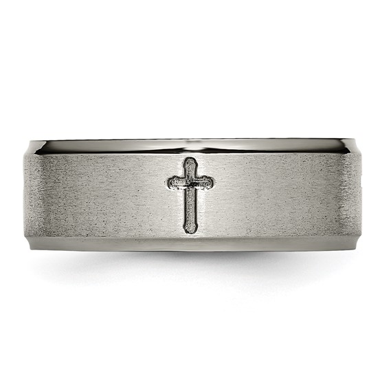 Chisel Titanium Brushed Center Cross 8mm Ridged Edge Band