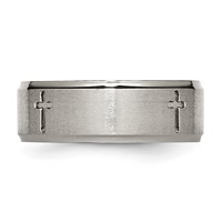 Chisel Titanium Brushed Center Cross 8mm Ridged Edge Band view 4
