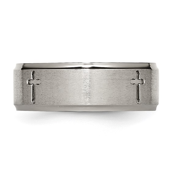 Chisel Titanium Brushed Center Cross 8mm Ridged Edge Band