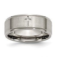 Chisel Titanium Brushed Center Cross 8mm Ridged Edge Band view 1