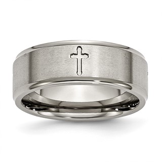 Chisel Titanium Brushed Center Cross 8mm Ridged Edge Band