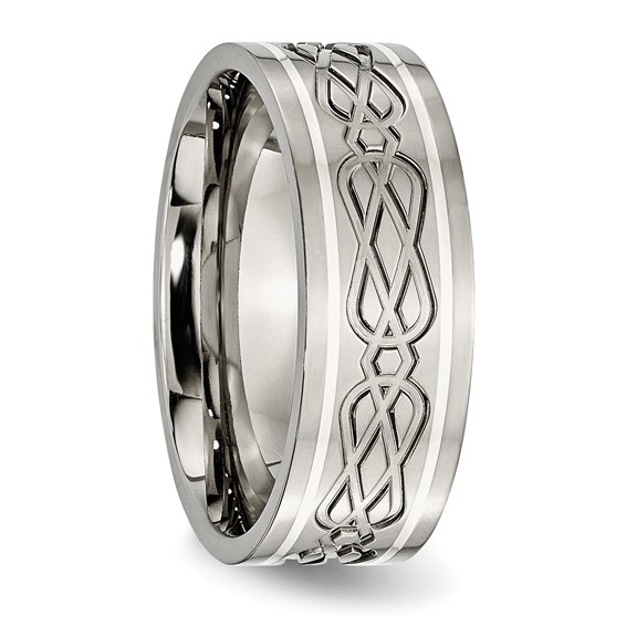 Chisel Titanium Polished with Sterling Silver Inlay Celtic Knot 8mm Flat Band