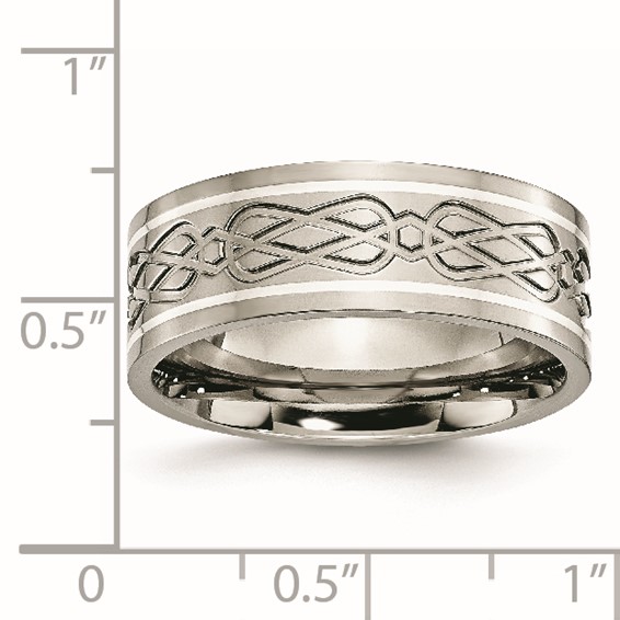 Chisel Titanium Polished with Sterling Silver Inlay Celtic Knot 8mm Flat Band
