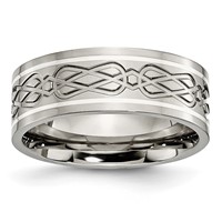 Chisel Titanium Polished Band with Sterling Silver Inlay Celtic Knot 8mm Flat view 1