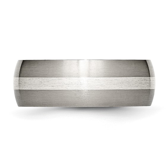 Chisel Titanium Brushed with Sterling Silver Inlay 8mm Band