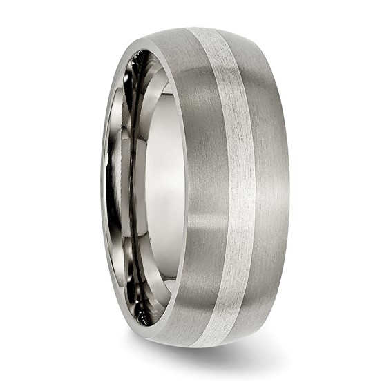 Chisel Titanium Brushed with Sterling Silver Inlay 8mm Band
