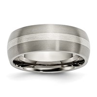 Chisel Titanium Brushed Band with Sterling Silver Inlay 8mm view 1