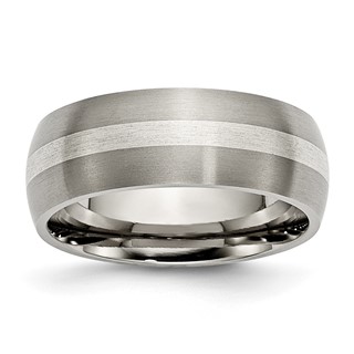 Chisel Titanium Brushed with Sterling Silver Inlay 8mm Band