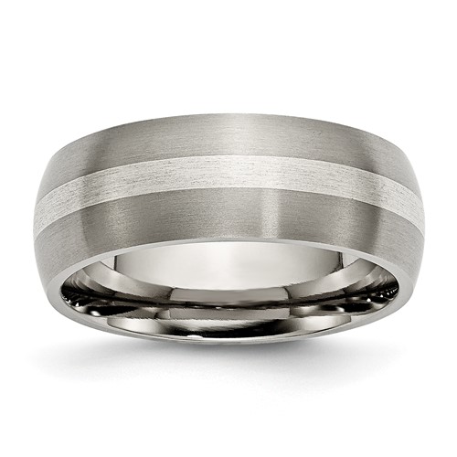 Chisel Titanium Brushed Band with Sterling Silver Inlay 8mm