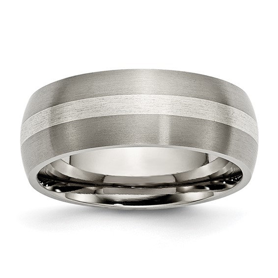 Chisel Titanium Brushed with Sterling Silver Inlay 8mm Band