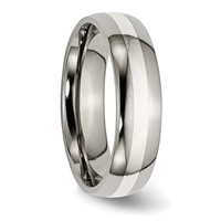 Chisel Titanium Polished with Sterling Silver Inlay 6mm Band view 4