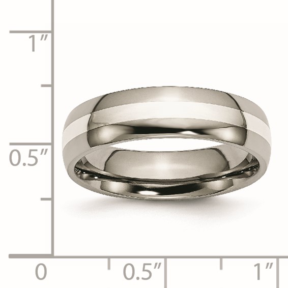 Chisel Titanium Polished with Sterling Silver Inlay 6mm Band