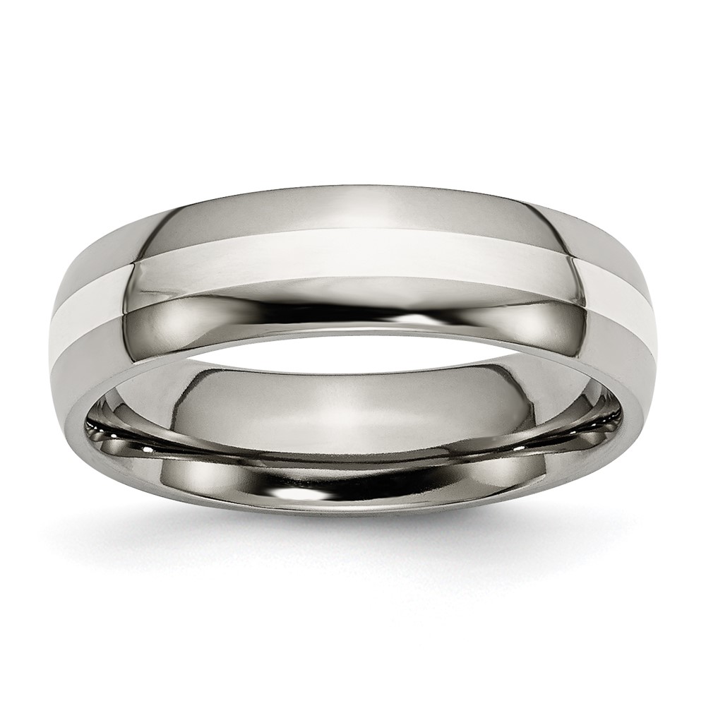 Titanium Polished w/Sterling Silver Inlay 6mm Band