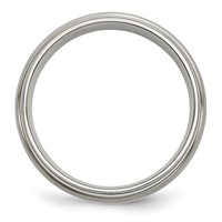 Chisel Titanium Brushed Center with Sterling Silver Inlay 6mm Ridged Edge Band view 2